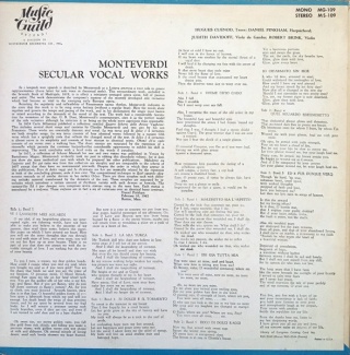 C. MONTEVERDI- Secular Vocal Works