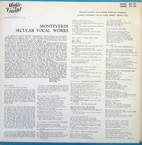 C. MONTEVERDI- Secular Vocal Works
