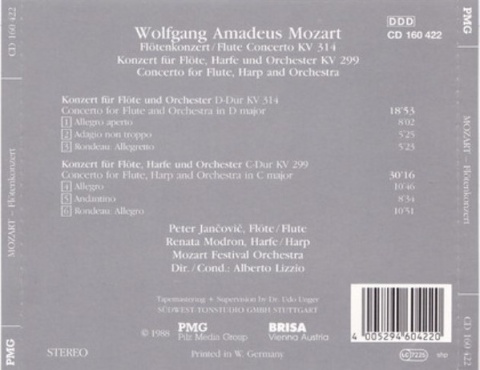 MOZART- Flötenkonzert D-Dur KV 314 * Konzert Für Flöte, Harfe Und Orchester C-Dur, KV 299